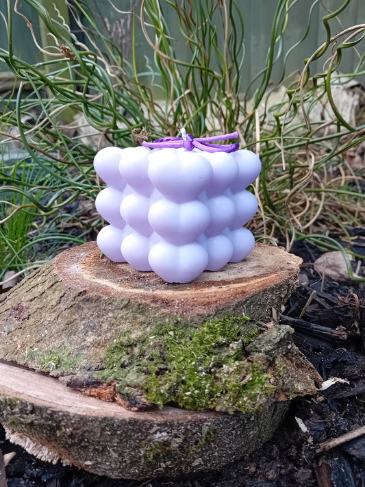 Fragranced lilac heart bubble candle