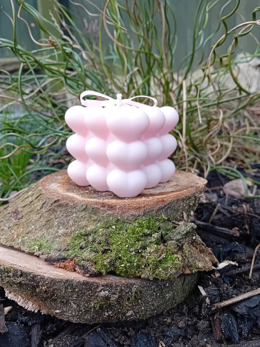 Fragranced pink heart bubble candle