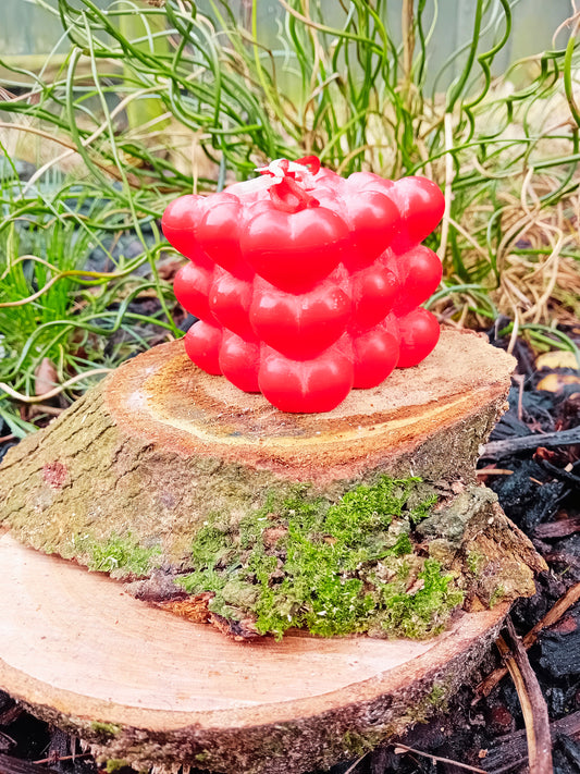 Fragranced red heart bubble candle
