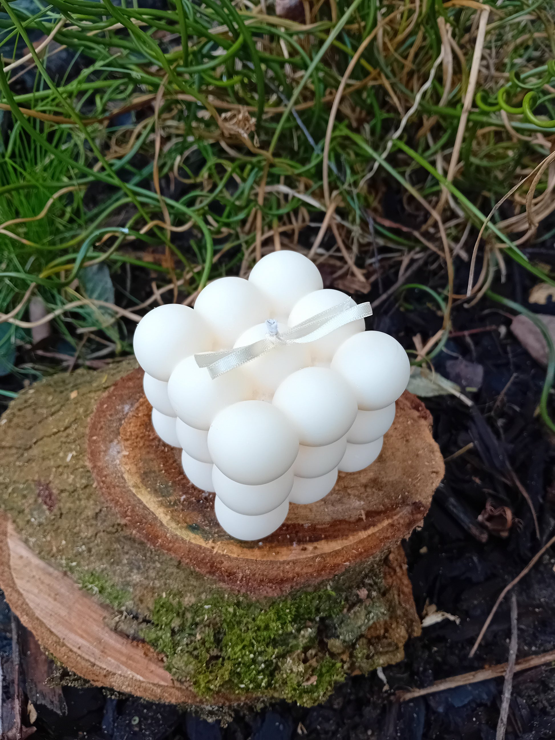 Top view of white bubble candle