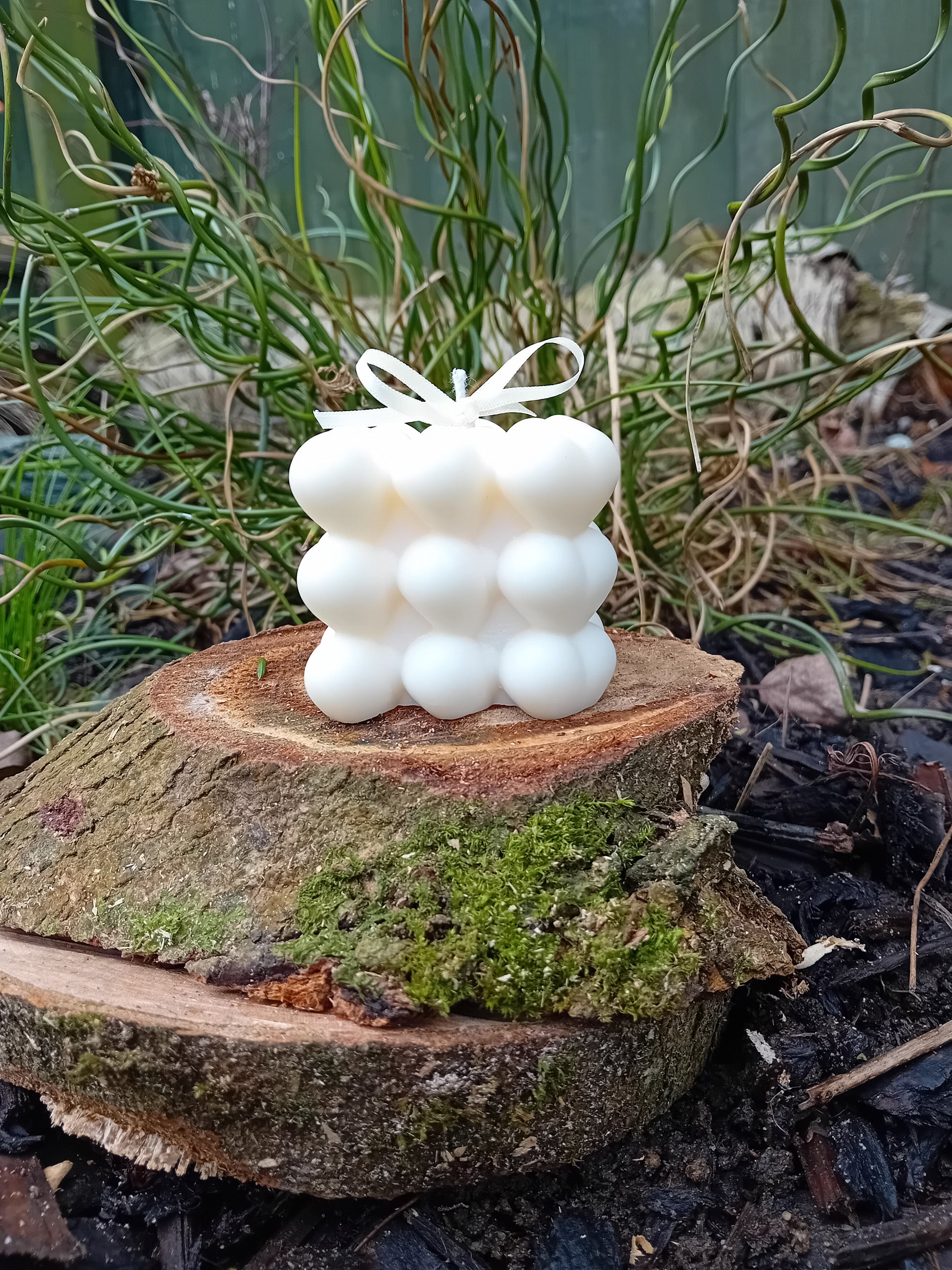 Fragranced white heart bubble candle